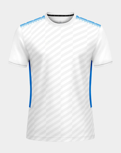 High Quality Men White Striped Soccer Jersey Short Sleeve Crew Neck Moisture Wicking <b>Athletic</b> Fit Sublimated Print Sport Apparel - Product Image 1