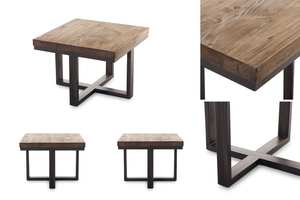 Table basse Billi de qualité supérieure en bois recyclé avec structure en métal robuste, table d'appoint carrée, meubles de salon, design moderne minimaliste - Product Image 5