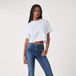 Haut court côtelé à carreaux élégant pour femme, coupe classique, décontracté, respirant, 100 % coton, idéal pour l'été - Product Image 1