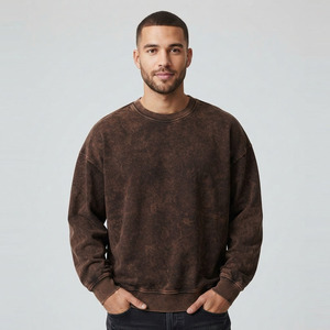 Sudadera de Manga Larga para Hombre, Estilo Vintage, Lavado Ácido, Cuello Redondo, Algodón, Estilo Casual Urbano, Personalizable con Logotipo OEM - Product Image 1