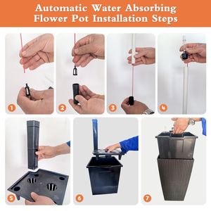 Juego de 2 Macetas Cuadradas de Diseño de Ratán Sintético de 22 Pulgadas de Alto con Sistema de Riego Automático para Porche, Patio y Jardín - Macetas Inteligentes - Product Image 4