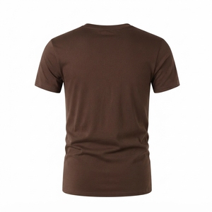 T-shirt en tricot à col rond et manches courtes pour homme, couleur unie, coupe classique, style décontracté, marron, 2026 - Product Image 2
