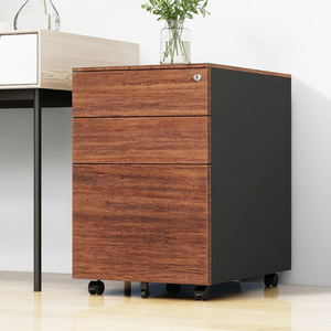 Meuble de rangement mobile en acier à 3 tiroirs, avec roulettes et serrure, façades imitation bois, idéal pour bureaux ou ateliers - Product Image 2