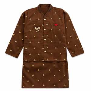 Conjunto Formal de Kurta Bordada en Algodón Marrón para Bebés Niñas con Falda a Juego, Traje Tradicional hasta la Rodilla para Bodas y Fiestas - Product Image 1