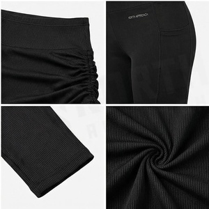 High Waist Ruched Yoga <b>Skirt</b> Set With Self-Tie Detail Solid Black Seamless Active Stretch Leggings For Women - Product Image 4