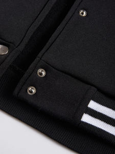 <b>Men</b> Black And <b>White</b> Varsity <b>Jacket</b> Regular Fit Cotton Polyester Baseball Style Casual Outerwear With Button Closure <b>Jackets</b> - Product Image 3