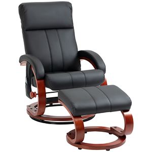 Electric Swivel Recliner Chair with Ottoman 10 Vibration Massage Points Black Faux Leather Remote Control for <b>Comfort</b> - Product Image 1