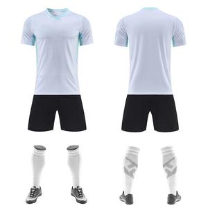 Men's <b>White</b> Soccer Jersey Set With Black Shorts And Knee <b>Socks</b> V-Neck Short Sleeve Moisture Wicking Breathable Wear - Product Image 1