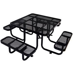 Tavolo da Picnic Quadrato in Acciaio Nero da Esterno da 46 Pollici con Supporto per Ombrellone - Product Image 1