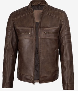 Blouson de motard slim en cuir d'agneau noir pour homme, style café racer, avec détail frontal, épais, vintage, décontracté, idéal pour l'hiver - Product Image 2