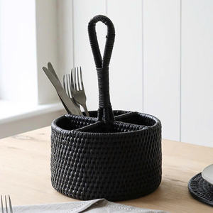 Cesta organizadora de utensilios de ratán negro, cesta para cubiertos, cesta de cocina para mesa de comedor y uso en la cocina - Product Image 2