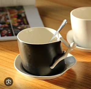 Modern Luxury Ceramic Coffee Mug Unique <b>Handle</b> Design Eco-Friendly <b>Black</b> White Color ZamZam Industries 3mm 300mm Diameter - Product Image 4