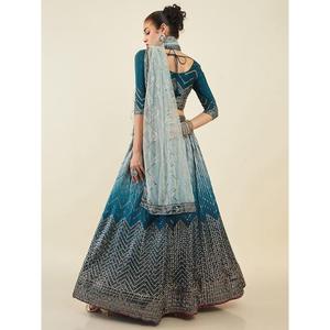Awesome Blue <b>Art</b> Silk Wedding Apparel Lehenga Choli with <b>Sequin</b> Embellished Dupatta - Product Image 6