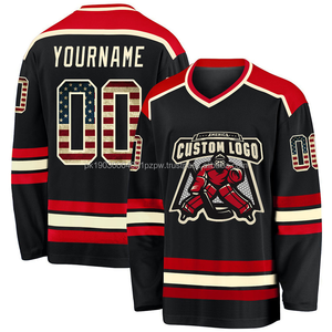 Camiseta de Hockey sobre Hielo Sublimada Personalizada para Hombre, Negra y Roja, con Logotipo de Equipos, Cuello en V, Manga Larga, Malla de Poliéster que Absorbe la Humedad, Ajuste para Adultos - Product Image 5