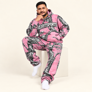 Ensemble de survêtement en polaire camouflage rose de qualité supérieure, sweat à capuche et pantalon de jogging personnalisés, vêtements de sport, vente en gros, fabricant OEM ODM, REXFITSPORTS Apparel - Product Image 2