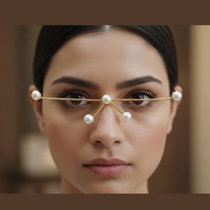 Handmade Brass Gold Plated Facelet eyewear Jewelry Set for Women Bridal Indian Necklace & Earrings Wholesale Manufacturer - Product Image 1