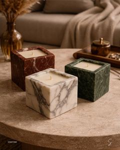 Élégants photophores en marbre, coupelles géométriques minimalistes en pierre, décoration moderne pour la maison, accent lumineux d'aromathérapie - Product Image 6