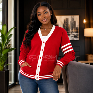 Cosh International Sigma Delta <b>Red</b> Knitted Sorority <b>Cardigan</b> Sweater V-Neck Long Sleeve Casual Solid Color With Pockets - Product Image 4
