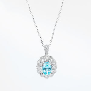 Ensemble collier et pendentif en argent S925 incrusté de Paraiba cultivé, style Princesse Diana, par la fabrique de bijoux Sapphire, pour femmes - Product Image 1