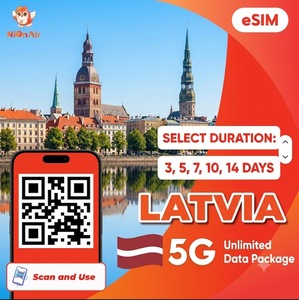 ซิมอีซิมสำหรับเดินทางไปลัตเวีย ข้อมูลไม่จำกัด 3-14 วัน อินเทอร์เน็ต 4G/5G แบบเติมเงิน พร้อมการเปิดใช้งานด้วยคิวอาร์โค้ดอย่างรวดเร็ว - Product Image 1