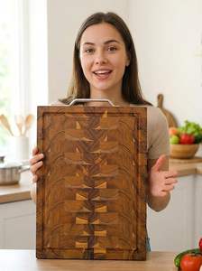 Tabla de Cortar Grande de Madera, Tabla para Servir, Tabla de Charcutería y Quesos para Cocina, Madera de Teca Natural, Color Natural - Product Image 2