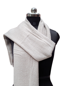 Premium Beige Cream Zigzag Scarf for Women, 28x80 Inch Handmade Wool Acrylic Stole, Best Quality Soft Fiber Winter Wrap Shawl - Product Image 4