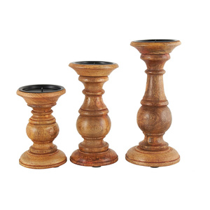 Juego de portavelas de madera de mango sostenible al por mayor de 3 soportes de portavelas de madera vintage de alta calidad venta directa de fábrica - Product Image 5