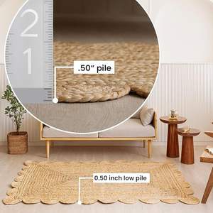 Tapis d'intérieur en jute tressé à la main - Tapis rustiques à bords festonnés pour la décoration bohème de la maison et du salon - Product Image 3