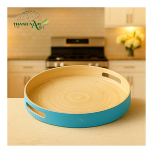 Thanh Nam Arts Round <b>Bamboo</b> Serving Tray <b>Plate</b> Dish Solid Color European Style Modern Design Durable Eco-Friendly Party Use - Product Image 3