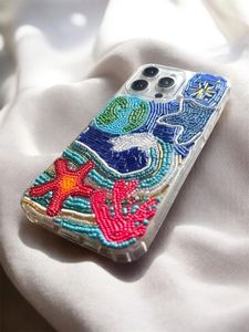 งานฝีมือ NOUSHAD เคสโทรศัพท์ทำมือประดับลูกปัดแก้ว ลายปักครอสติชรูปดอกไม้ ผ้าฝ้ายปักลาย - Product Image 4
