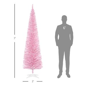Albero di Natale Artificiale Sottile Rosa con 499 Rami Realistici e Base in Plastica - Product Image 3