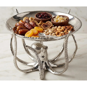 Exclusive Aluminum Serving <b>Tray</b> With Octopus Stand Round Shape <b>Tray</b> Modern <b>Raw</b> Metal Style Food Servers <b>Trays</b> and Platter Supply - Product Image 4