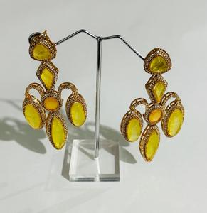 Pendientes Largos Geométricos de Lujo en Color Amarillo, Chapados en Oro con Pedrería, Joyería de Moda para Mujer, Novia, Boda - Product Image 4