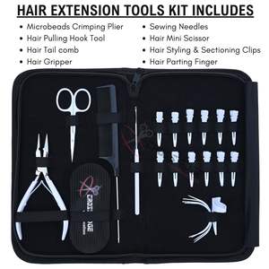 Kit d'outils professionnels pour extensions de cheveux blancs de salon, avec pince à micro-anneaux, aiguille à crochet, peigne à queue de rat et pinces de coiffure professionnelles - Product Image 2