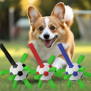 Ballon de <span class=keywords><strong>football</strong></span> pour chien en TPR durable avec languettes en nylon, vente en gros |   Jouet interactif pour apporter et tirer la balle |   Ballon de <span class=keywords><strong>football</strong></span> pour animaux de compagnie pour le nettoyage des dents - Fabrication en usine - Product Image 3