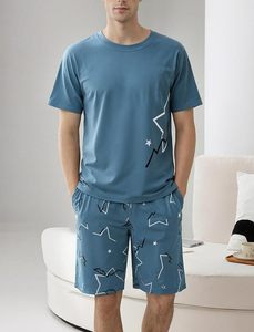 Men's Short Sleeve Pajama Set <b>Summer</b> Breathable Soft Sleepwear Loungewear Cozy <b>PJs</b> - Product Image 4