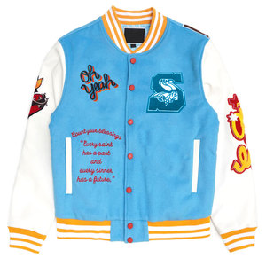 Windbreaker Custom Chenille Embroidery Patch Letter Front High Street Style Men Turn-down Collar Autumn Coated Bomber Baseball - Product Image 1