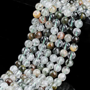AAMNA GEMS <b>Top</b> Grade Wholesale 3A Natural Green Rutilated Quartz Loose Beads Healing <b>Crystal</b> for DIY Jewelry Bracelets Making - Product Image 1