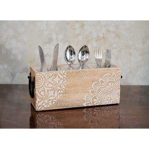 Solid Wooden Cutlery Holder For Dining Table Organization With Handmade Design And Smooth Polished Surface - Product Image 3