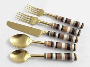 Elegant Gold <b>Flatware</b> <b>Set</b> With Cream Resin Handles Dishwasher Safe Wedding Cutlery 5 Piece <b>Set</b> - Product Image 4