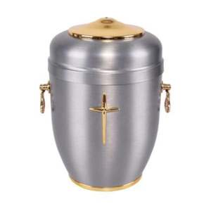 Handmade Brass Cremation Urn for Adult Ashes - Engraved Pewter Metal Funeral Urn with Cross - <b>Large</b> Memorial Decorative Jar - Product Image 6
