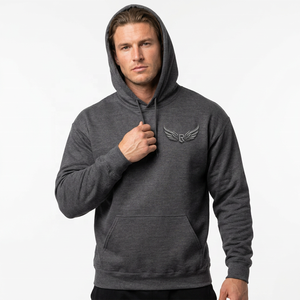 Sweat-shirt à capuche gris pour homme avec logo ailes en relief, poche avant, coupe classique, décontracté, pour l'automne - Product Image 6