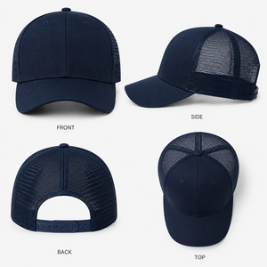 Navy Blue 6-Panel Trucker <b>Hat</b> Mesh Back Embroidered Logo Adjustable Unisex Casual <b>Cap</b> Spring Summer - Product Image 2