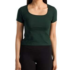 Camiseta Deportiva Personalizada para Mujer, Verde Oscuro, Corte Ajustado, Manga Corta, Cuello Redondo, Elástica, para Gimnasio, Fitness, Yoga, Transpirable - Product Image 3
