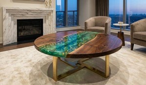 Coastal <b>Epoxy</b> & Wood <b>Coffee</b> <b>Table</b> Handmade Ocean Wave Design Eco-Friendly Modern Indoor Decor - Product Image 2