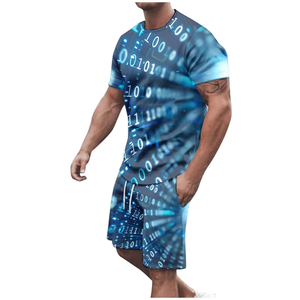 Men's Vintage Eco-Friendly Cotton Summer Two-Piece T-Shirt and Shorts <b>Set</b> - Product Image 2