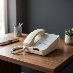 Teléfono de Escritorio de Plástico Beige con Auricular con Cable para Uso en Hoteles - Product Image 3