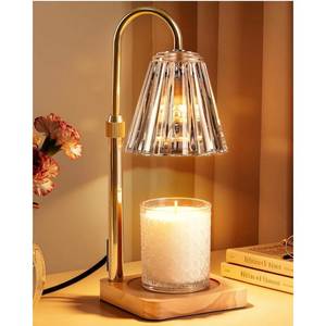 Modern Home Decor Candle Warmer Lamp with Wooden Base Metal Arm and Elegant Glass Lampshade for Fragrance <b>Diffusion</b> - Product Image 4