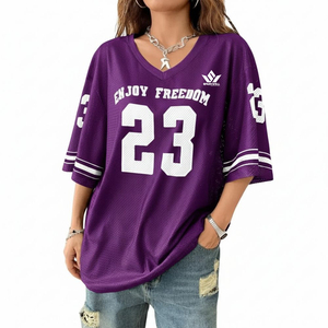 Camiseta de fútbol de malla naranja para mujer, cuello en V, manga tres cuartos, transpirable, holgada, ropa deportiva, número 23 - Product Image 4