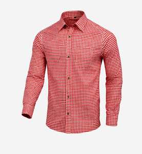 เสื้อเชิ้ตผู้ชายสีแดงสไตล์บาวาเรียนสำหรับเทศกาลอ็อกโทเบอร์เฟสต์ ผ้าฝ้ายแท้ แขนยาว ไซส์ S ถึง 4XL - Product Image 1